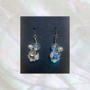 Genuine White Aura Quartz & Freshwater Pearl Earring
